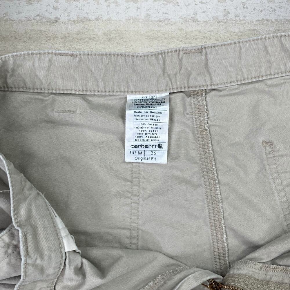 Vintage 90s Carhartt Carpenter Shorts 36x11 Relaxed Light Tan Cotton Dungarees - Picture 4 of 7